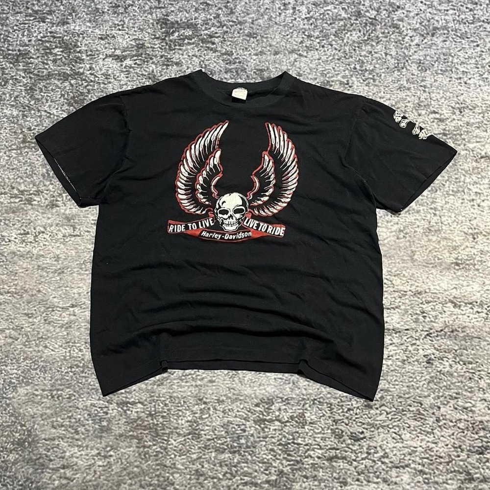 VTG Harley Davidson T Shirt Size XL Black Sportswear 70s Skull Biker Logo